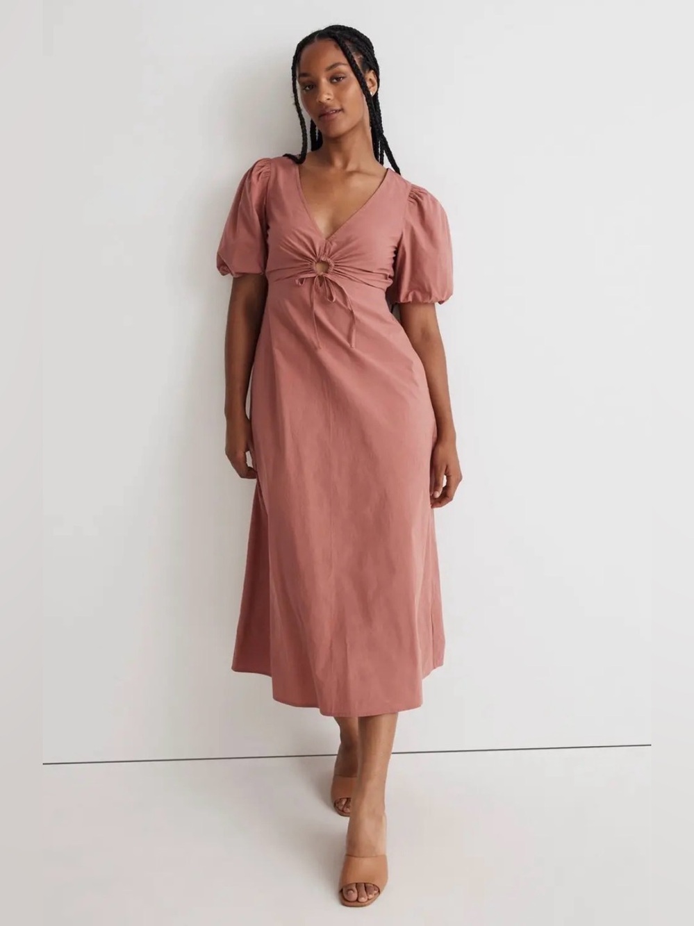Madewell Poplin Cutout Puff Sleeve Midi Dress 14